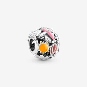 Pandora Silver Beach Summer Charm with Yellow Sun and Pink Details